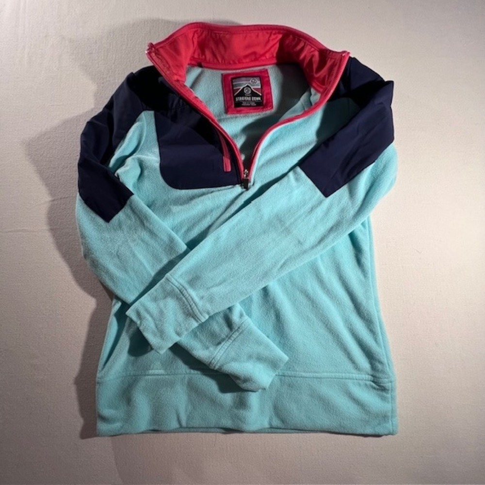 Straight Down Pullover Women XS Turquoise Navy Pink Fleece Quarter Zip Sporty